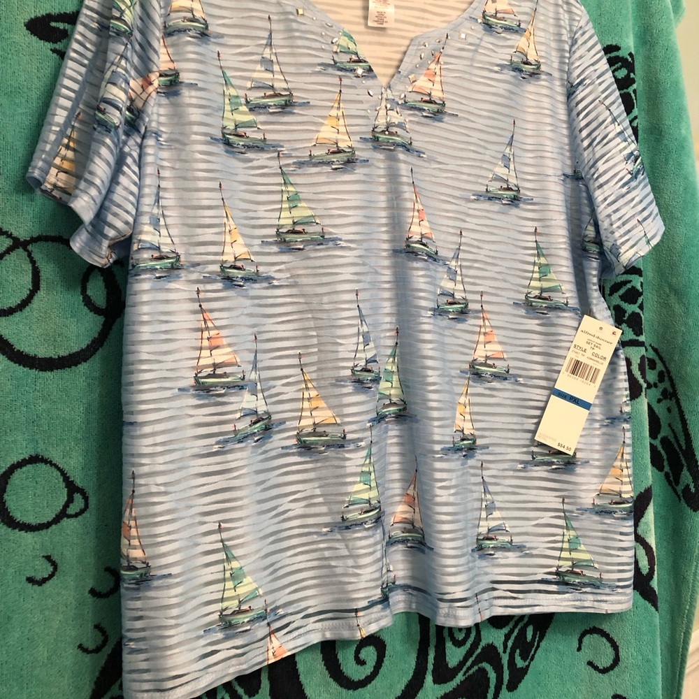 Alfred Dunner Nautical V-Neck Top